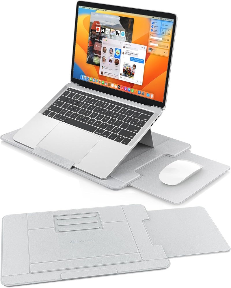 AboveTEK Adjustable Laptop Lap Desk, 3 Ergonomic Angles, PU Leather Non-Slip Surface, Heat Shield, Retractable Mouse Pad, Portable Laptop Lap pad for Bed, Sofa, Travel (Light Gray) - Image 1